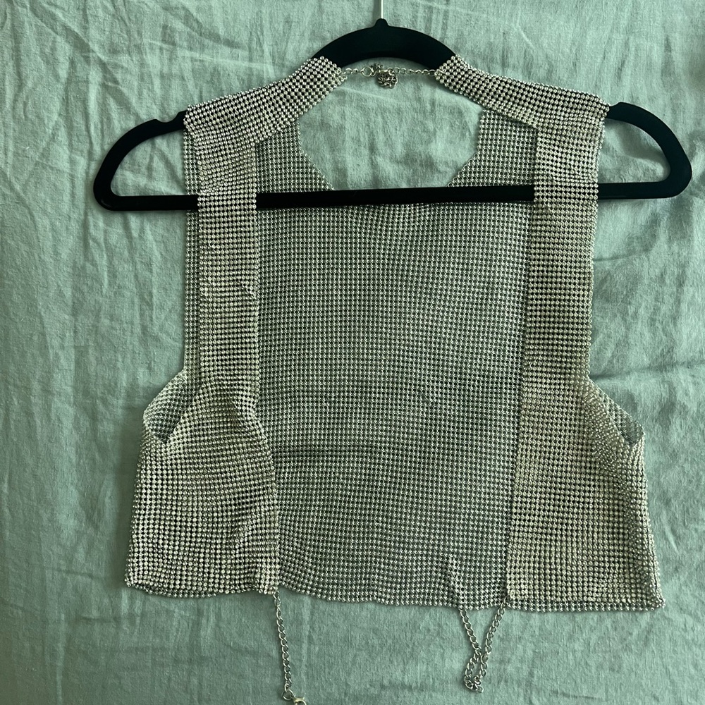 ZARA Rhinestone Open Back Top | Silver - Picture 10 of 12